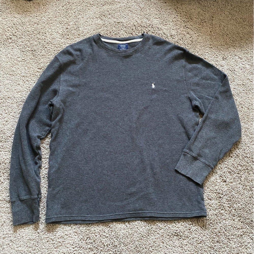Polo Ralph Lauren Shirt Men XL Gray Waffle Knit Thermal Pony Logo
Crewneck